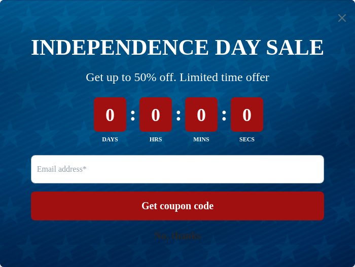 AfterShip countdown timer template for Fourth of July