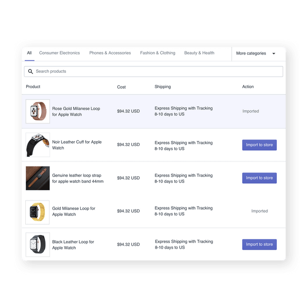 1-click import to Shopify