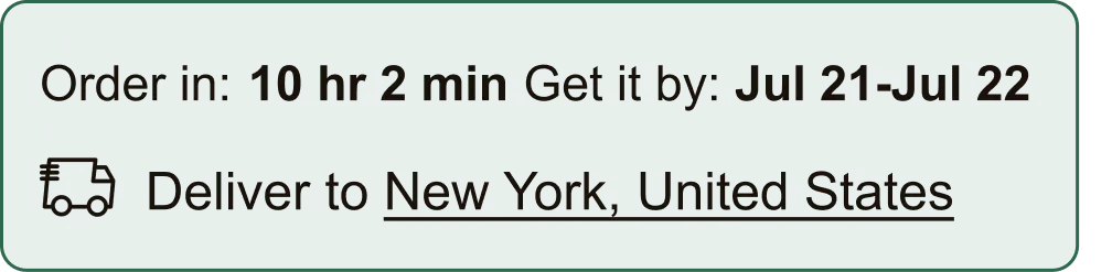 Pesan dalam 10 jam 2 menit dan terima antara Jul 21 sampai Jul 22, dikirim ke New York, United States